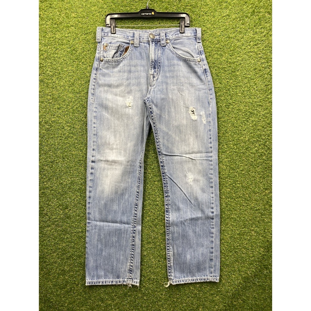 Twenty X Jeans Mens 36x33 Blue Distressed Straight Leg Raw Hem 100% Cotton Denim